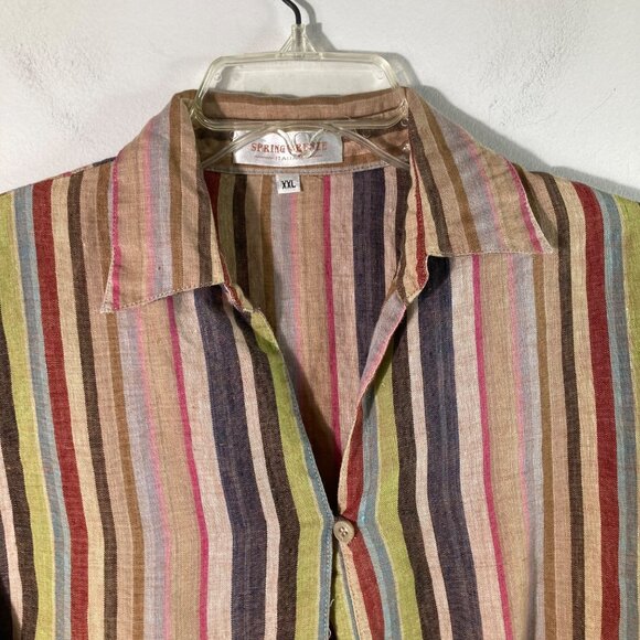 Womens Spring Breeze Striped Linen Blend Button Tunic 3/4 Sleeve 2XL - Picture 4 of 11